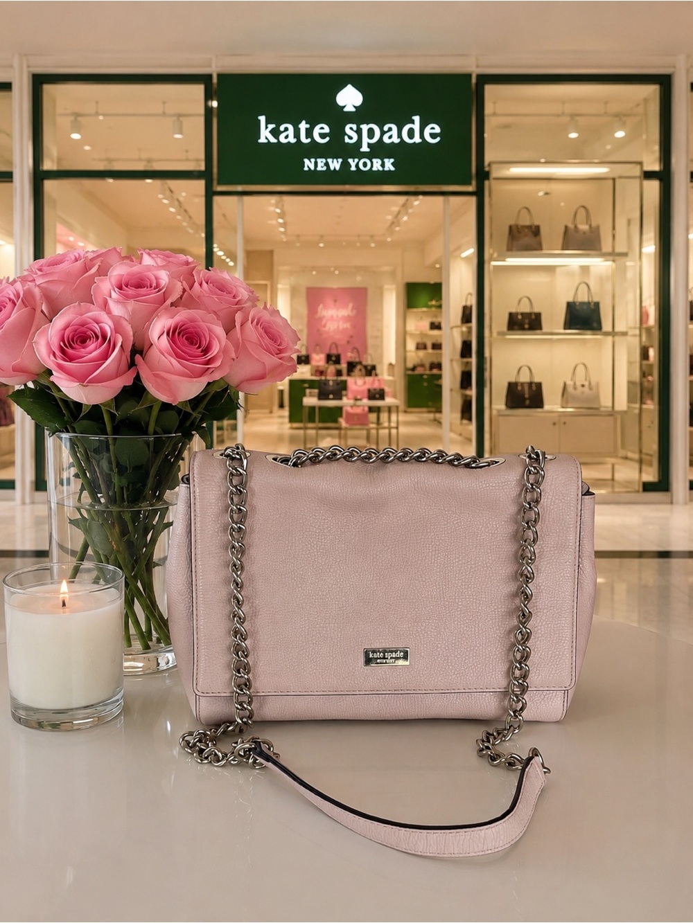 kate spade Blush Pink Pebbled Leather Chain-Handle Shoulder Bag